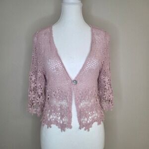 Cottagecore Pink Floral Crochet Cardigan Coquette Romantic Shrug S